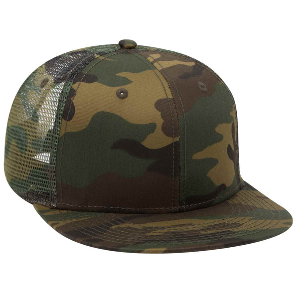 Otto Camouflage 6 Panel Mid Pro, Mesh Back Trucker Snapback Hat, Camo Flat Bill Cap - 153-1120