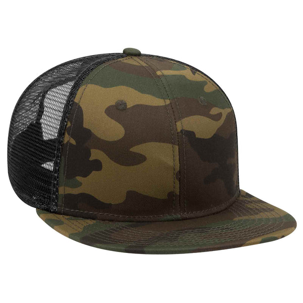 Otto Camouflage 6 Panel Mid Pro, Mesh Back Trucker Snapback Hat, Camo Flat Bill Cap - 153-1120