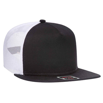 Otto 5 Panel Mid Profile Mesh Back Trucker Snapback Hat, Cotton Flat Bill Cap - 154-1124