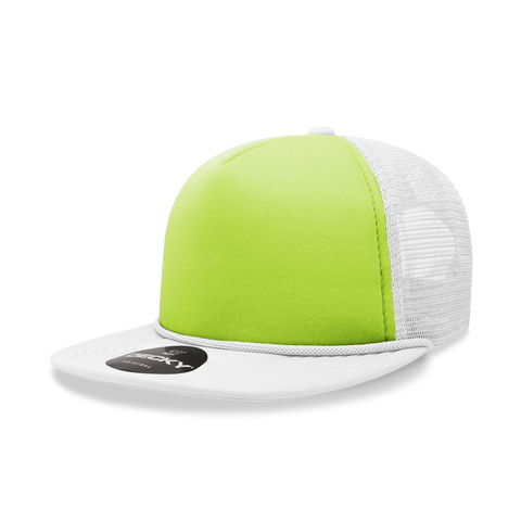 Decky 222 - Neon Flat Bill Trucker Cap, 5-Panel Foam Hat