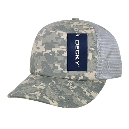 Decky 253 - Camo Foam Trucker Hat, 5 Panel Camouflage Trucker Cap