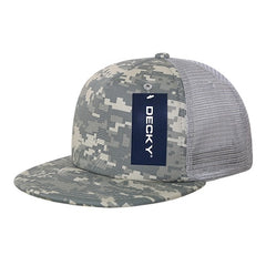 Decky 254 5 Panel Camo Foam Trucker Hat, Flat Bill Camouflage Trucker Cap - 
