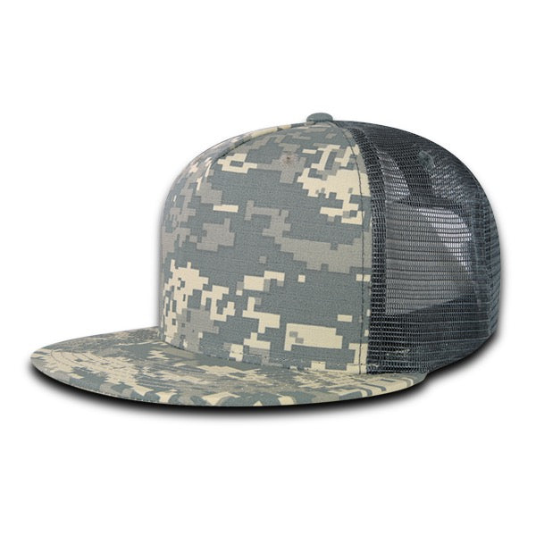 Decky 3021 - 5-Panel Ripstop Trucker Hat, Flat Bill Snapback Cap