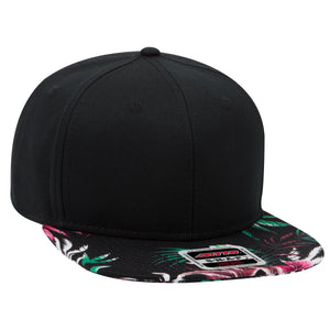 Otto 125-1146 6 Panel Mid Pro Snapback Tropical Hat Hawaiian Pattern Cotton Flat Bill Cap - 