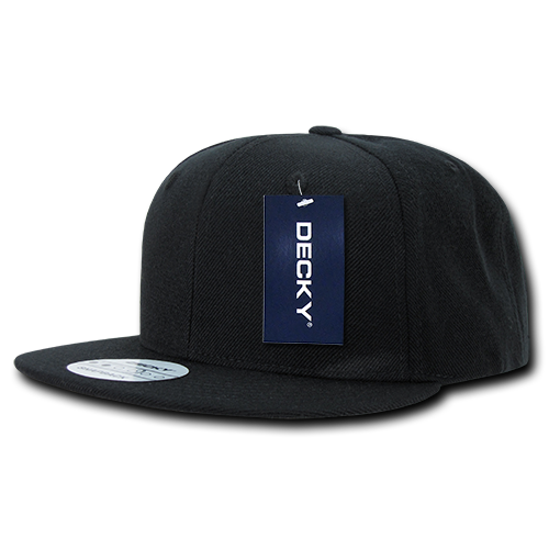 bulk snapback hats, wholesale snapback flat bill hats, blank snapback hats in bulk - Decky 350 - black