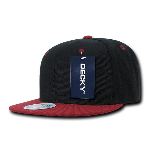 Decky 351 - Blank 2-Tone Snapback Hat, 6 Panel Flat Bill Cap
