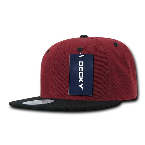 Decky 351 - Blank 2-Tone Snapback Hat, 6 Panel Flat Bill Cap