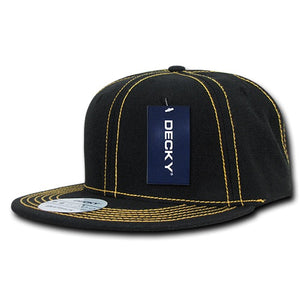 Decky 358 Contrast Stitch Snapback Hat, 6 Panel Contra-Stitch Flat Bill Cap - 