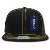 Decky 358 Contrast Stitch Snapback Hat, 6 Panel Contra-Stitch Flat Bill Cap