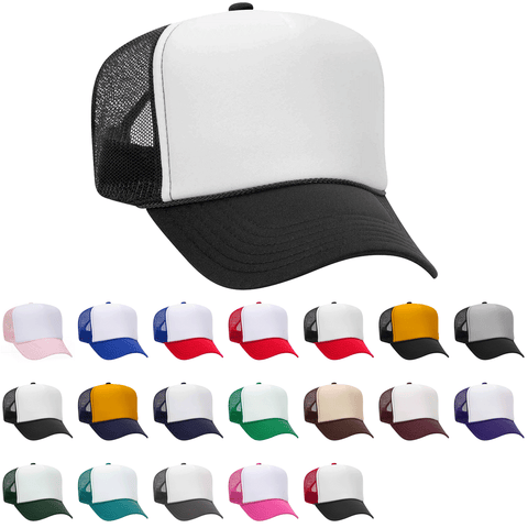 Otto Cap 5 Panel High Crown Mesh Back Trucker Hat Polyester Foam Front  Black at  Men's Clothing store