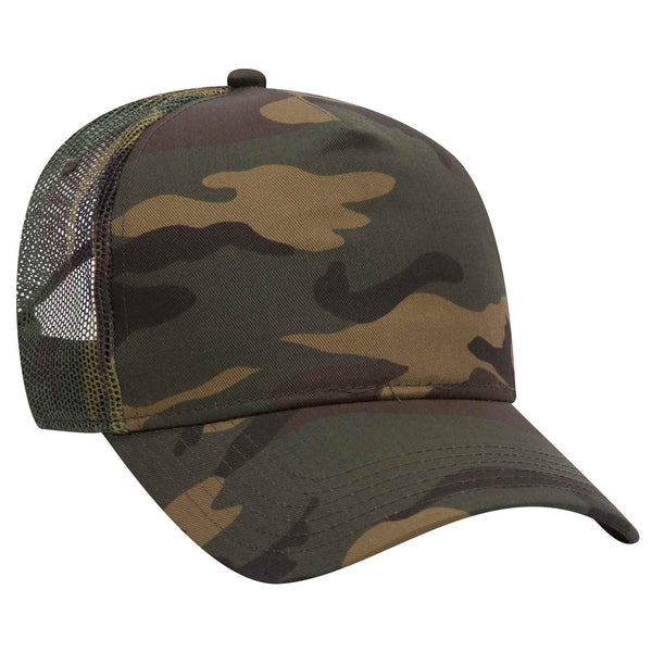 Otto Camouflage 5 Panel Mid Crown Trucker Hat, Camo Cotton Mesh Back Cap - 47-049