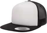 Yupoong 6005FW Foam Trucker Mesh Snapback Hat, Flat Bill Cap - White Front