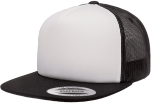Yupoong 6005FW Foam Trucker Mesh Snapback Hat, Flat Bill Cap - White Front - 