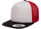 Yupoong 6005FW Foam Trucker Mesh Snapback Hat, Flat Bill Cap - White Front