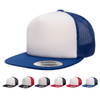 Yupoong 6005FW Foam Trucker Mesh Snapback Hat, Flat Bill Cap - White Front