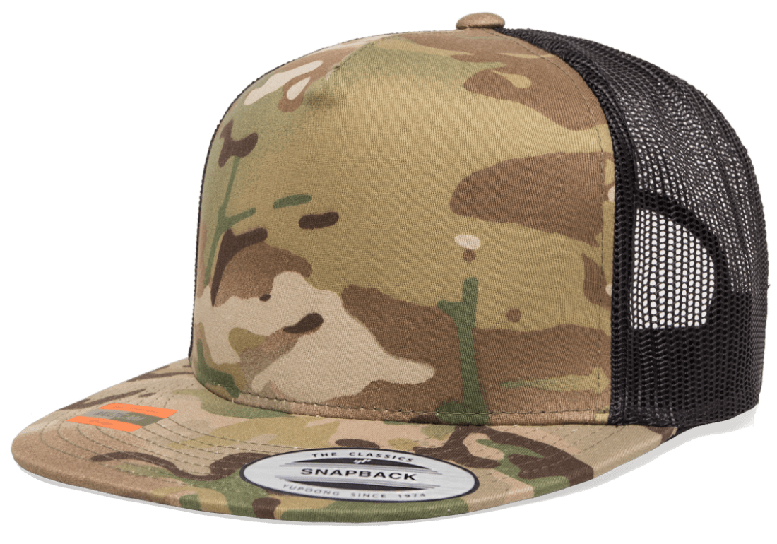 Yupoong 6006MC MultiCam® Camo Trucker Snapback Hat, Flat Bill Cap