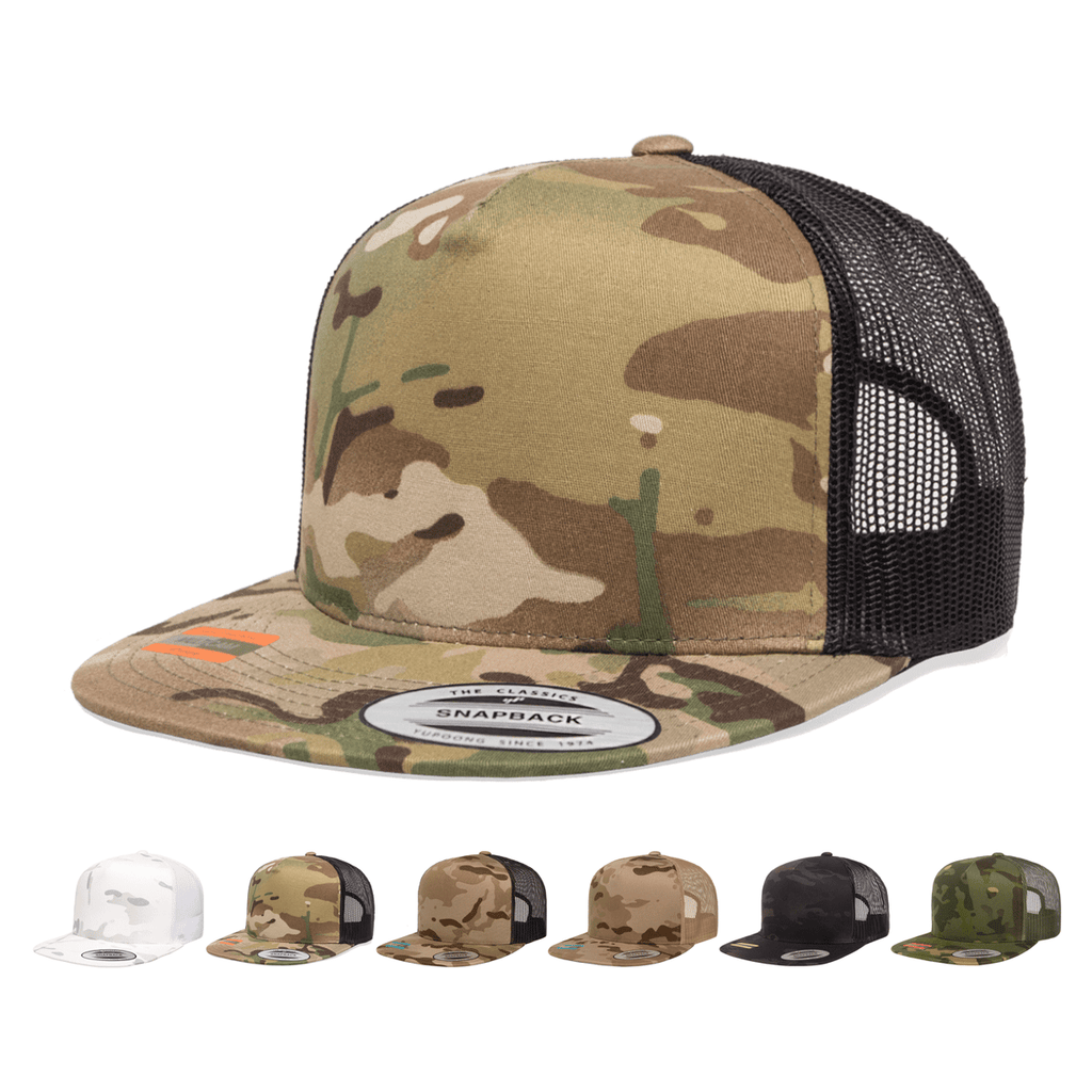 Yupoong 6006MC MultiCam® Camo Trucker Snapback Hat, Flat Bill Cap with –  The Park Wholesale