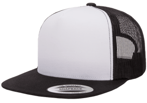 Yupoong 6006W Premium Trucker Snapback Hat, Flat Bill Cap with Mesh Back, White Front - YP Classics® - 