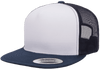 Yupoong 6006W Premium Trucker Snapback Hat, Flat Bill Cap with Mesh Back, White Front - YP Classics®