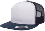 Yupoong 6006W Premium Trucker Snapback Hat, Flat Bill Cap with Mesh Back, White Front - YP Classics®