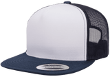 Yupoong 6006W Premium Trucker Snapback Hat, Flat Bill Cap with Mesh Back, White Front - YP Classics®