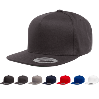 Yupoong 6007 5-Panel Cotton Twill Snapback Hat, Flat Bill Cap - YP Classics®