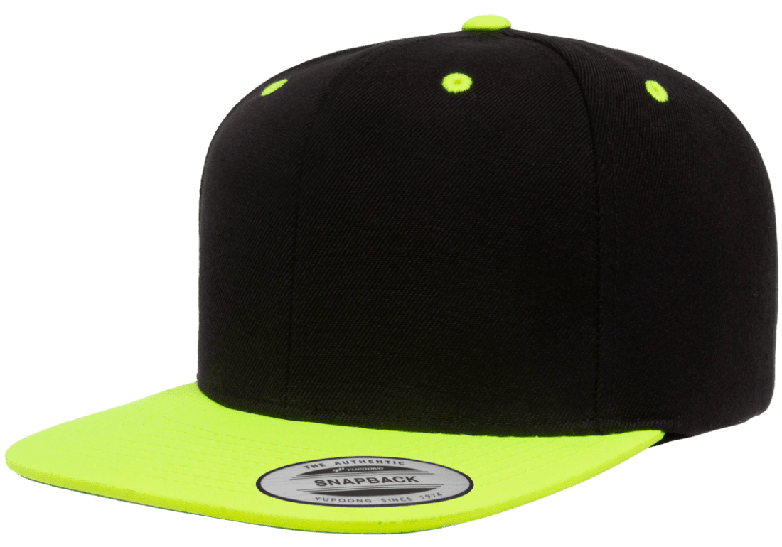 Yupoong 6089MT Premium Snapback Hat, Flat Bill Cap, 2-Tone Colors