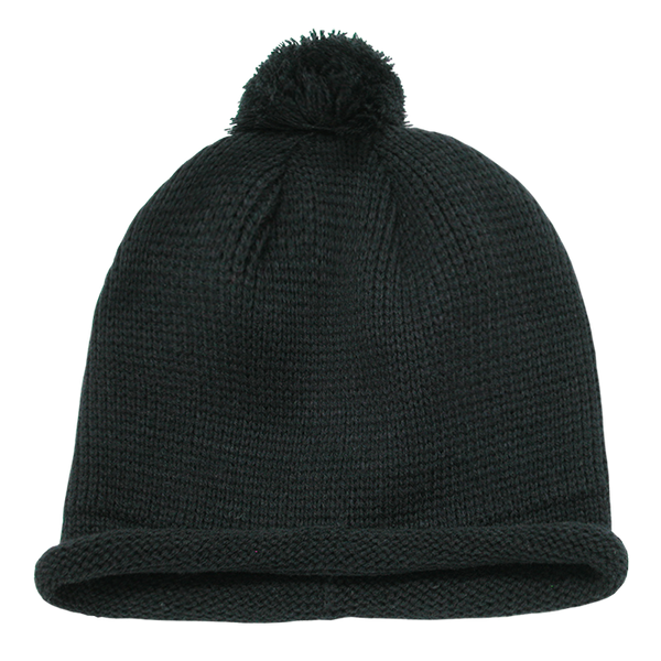 Decky 611A - Solid Roll Up Beanie with Pom Pom, Knit Cap