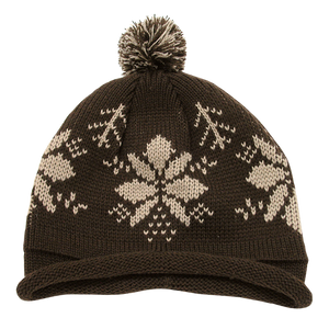 Decky 611B - Snowflake Roll Up Beanie with Pom Pom, Knit Cap - 
