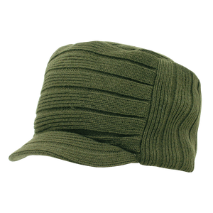 Decky 615 - Knitted Flat Top Cap with Visor, Knit Beanie - 