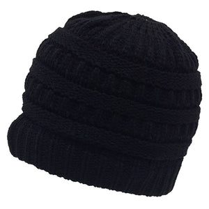 Messy Bun Ponytail Beanie Ribbed Knit Cap - Decky 617 - 