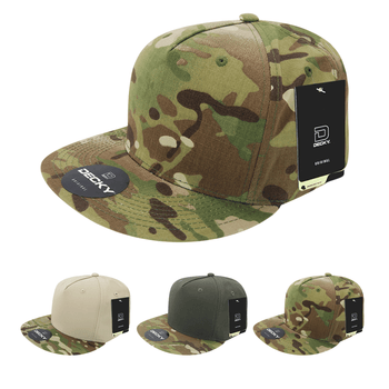 Decky 6303 - MultiCam 5 Panel Snapback Hat, Camo Flat Bill Cap