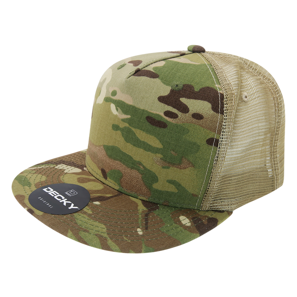 Decky 6304 - MultiCam 5-Panel Trucker Hat, Camo Flat Bill Trucker Cap - CASE Pricing