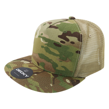 Decky 6304 - MultiCam 5-Panel Trucker Hat, Camo Flat Bill Trucker Cap