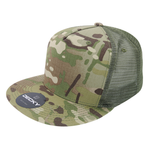 Decky 6304 - MultiCam 5-Panel Trucker Hat, Camo Flat Bill Trucker Cap - CASE Pricing - 