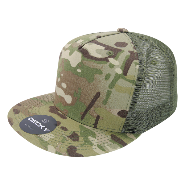Decky 6304 - MultiCam 5-Panel Trucker Hat, Camo Flat Bill Trucker Cap - CASE Pricing