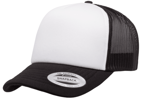Yupoong 6320W Curved Foam Trucker Hat, Mesh Baseball Cap - White Front