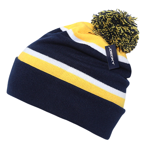 Two Tone Pom Pom, Knit Beanie - Decky 690