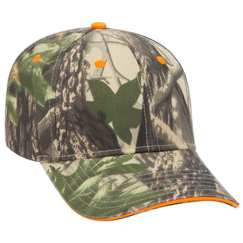 Otto Camouflage 6 Panel Low Pro Baseball Cap, Camo Sandwich Visor Hat - 71-602