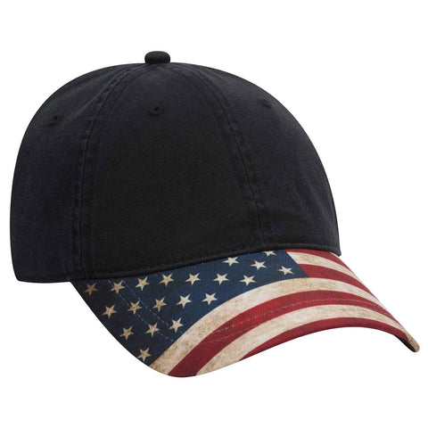 OTTO CAP 6 Panel Low Profile Baseball Cap, USA, American Flag Visor Cotton Twill - 80-1180
