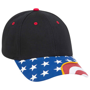 Otto 6 Panel Low Profile Baseball Cap, USA, American Flag w/ Yellow Ribbon Visor, Brushed Cotton Twill - 80-397 - 