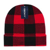 Lot of 6 Decky Buffalo Plaid Beanies Knit Caps Red Plaid Buffalo Check Bulk (with cuff)