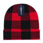 Lot of 6 Decky Buffalo Plaid Beanies Knit Caps Red Plaid Buffalo Check Bulk (with cuff) - Picture 3 of 3