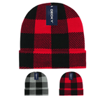 Buffalo Plaid Long Beanie, Knit Cap - Decky 8027 - Picture 1 of 4