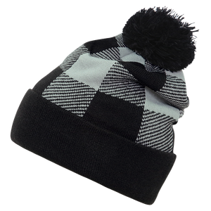 Decky 8028 Buffalo Plaid Pom Beanie, Knit Cap - 