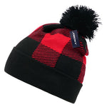 Lot of 12 Decky Buffalo Plaid Pom Beanies Knit Caps Red Plaid Buffalo Check Bulk