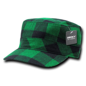 Plaid Flannel Flat Top Cap, BDU GI Cadet Military Patrol Hat - Decky 905 - 
