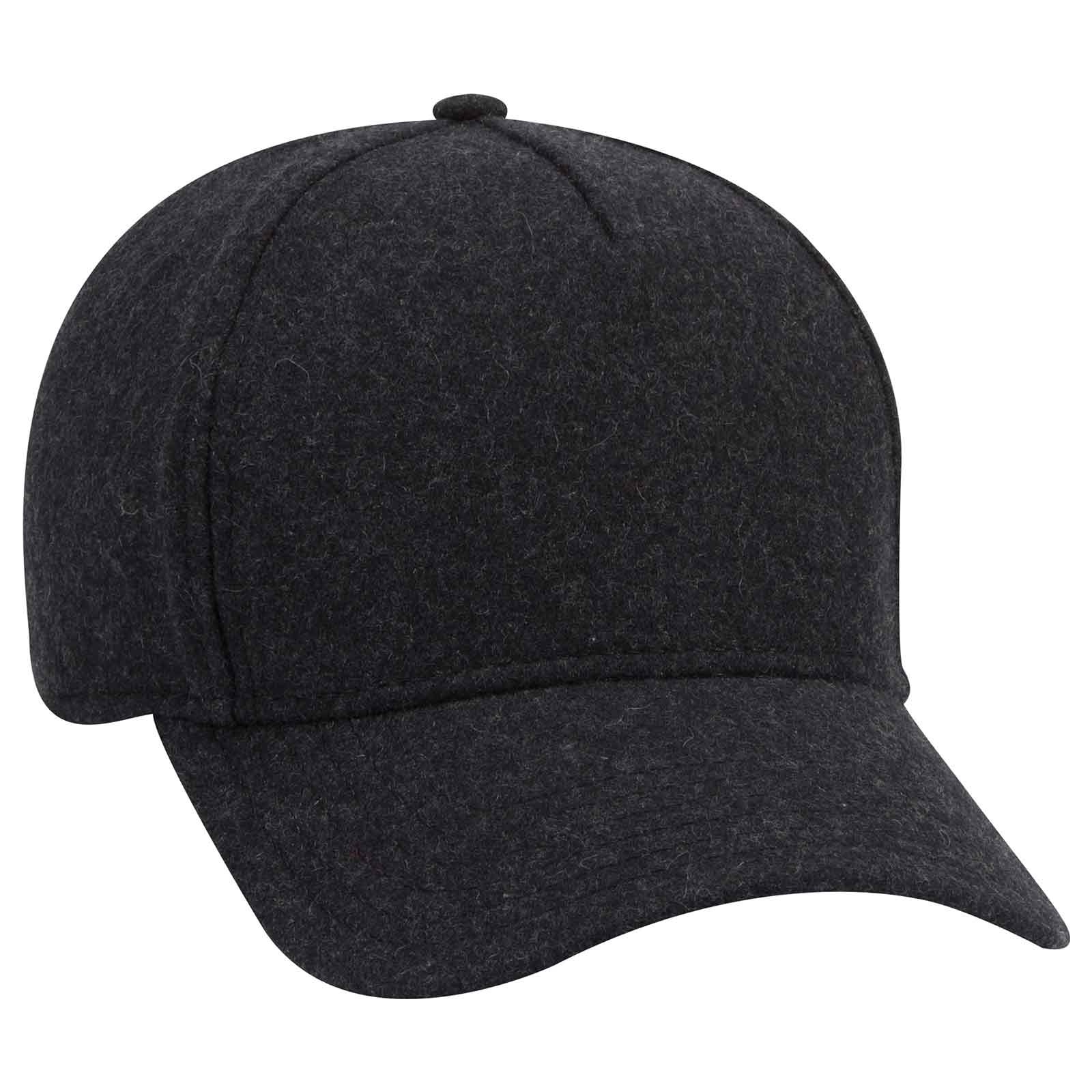 Ottocap Five Panel Low Profile Cap - Melton Wool Blend (Charcoal Grey/Black)
