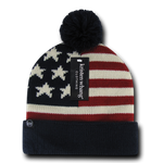 US Flag Knit Beanie, USA American Flag Knit Cap with Pom Pom - Picture 1 of 1