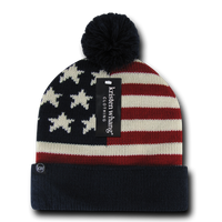 US Flag Knit Beanie, USA American Flag Knit Cap with Pom Pom